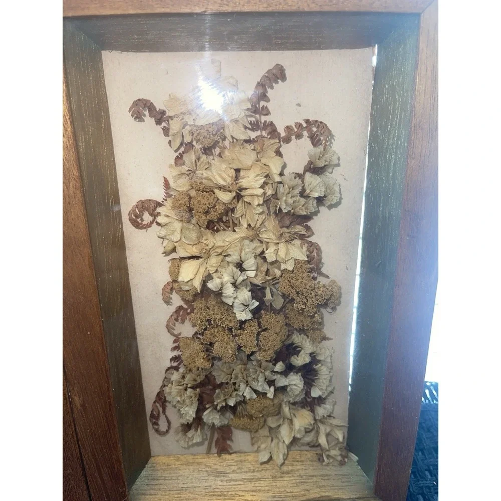 Vintage Dried Flowers Petals In Shadow Box Wood‎ Framed Wall Art Set of 2